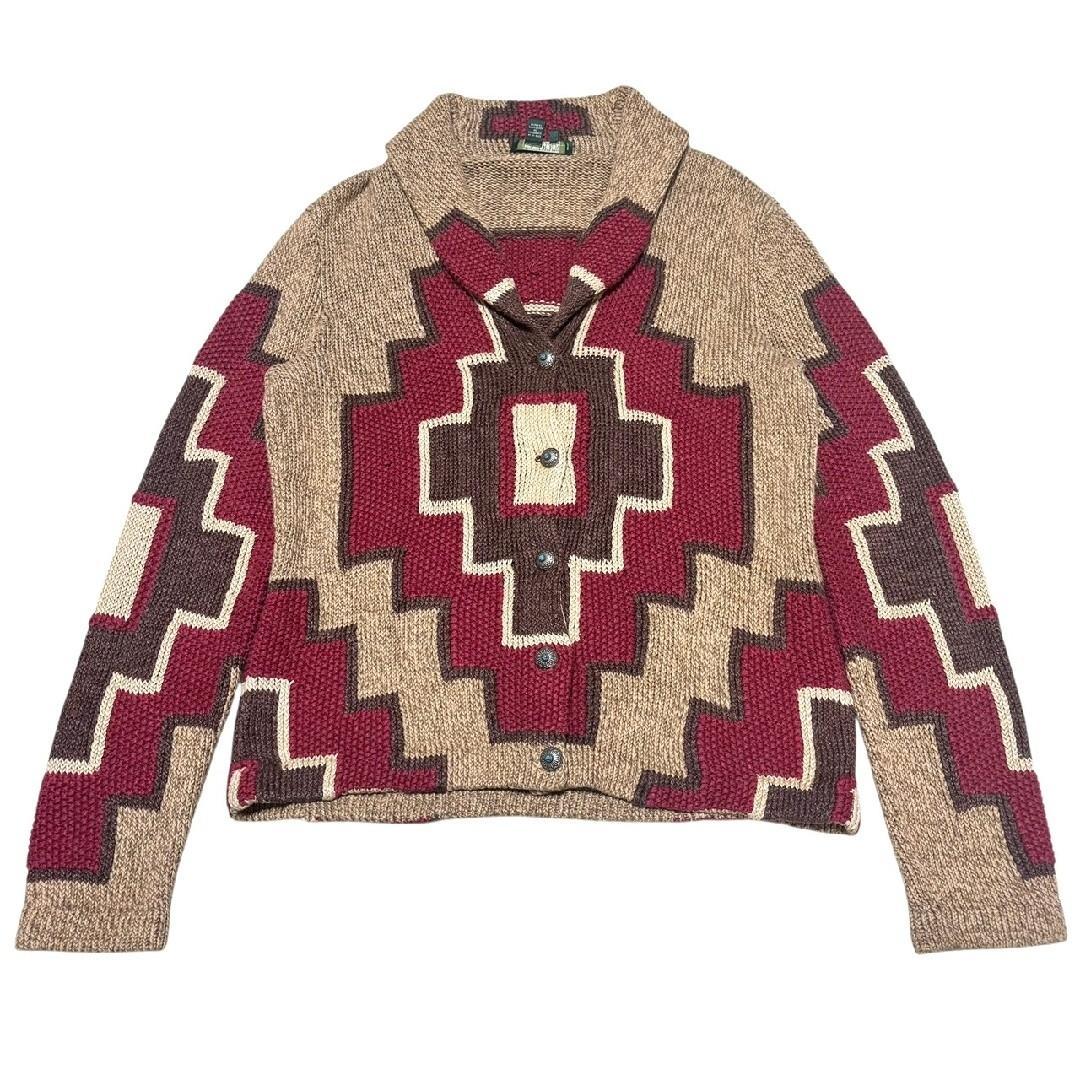 ラルフローレン　ネイティブ　ナバホ柄　コンチョボタン　ニットカーディガン　M