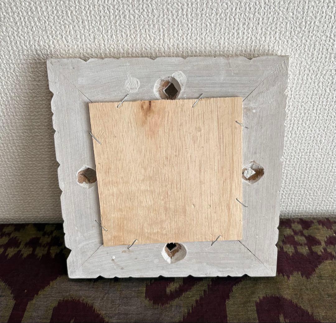 バリ島　木彫り額付きストーンレリーフ