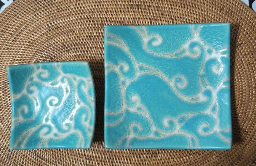 陶器、食器セット、プレート、ブルー