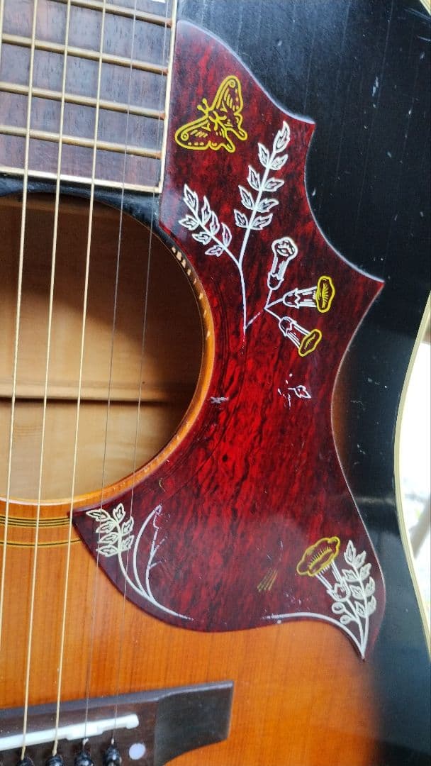 こ*ん様 経年美品 激鳴り トラ柾目 ハミングバード ダブルPU付きエレアコ