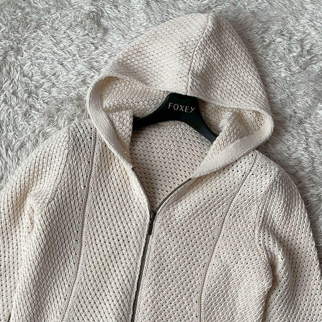 【美品】フォクシー リリーパーカー コットンカシミア フーディーカーディガン