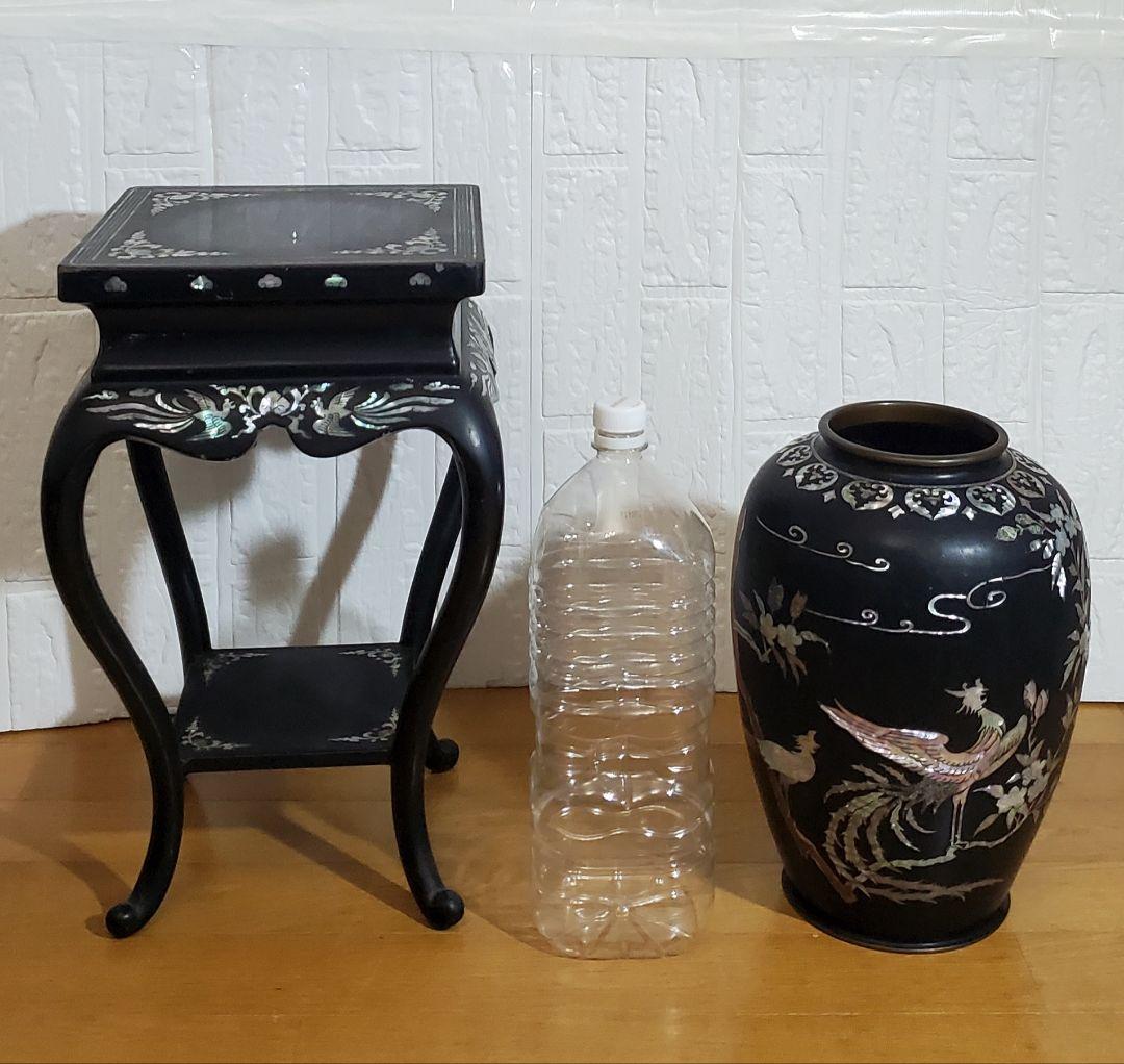 螺鈿細工　 花瓶 花台 セット　 鳳凰 　 漆器　 伝統工芸 韓国 　飾り壺
