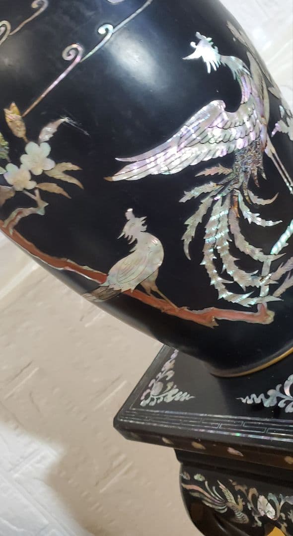 螺鈿細工　 花瓶 花台 セット　 鳳凰 　 漆器　 伝統工芸 韓国 　飾り壺