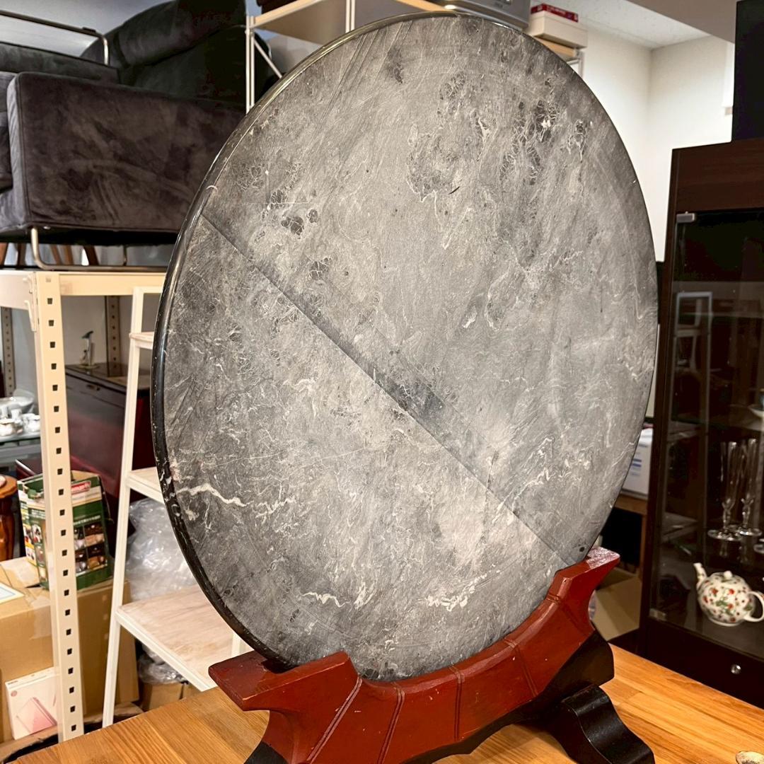 大理石 安天下 丸型 石版 彫刻 虎 竹林 大理石 骨董 中国美術 ヴィンテージ