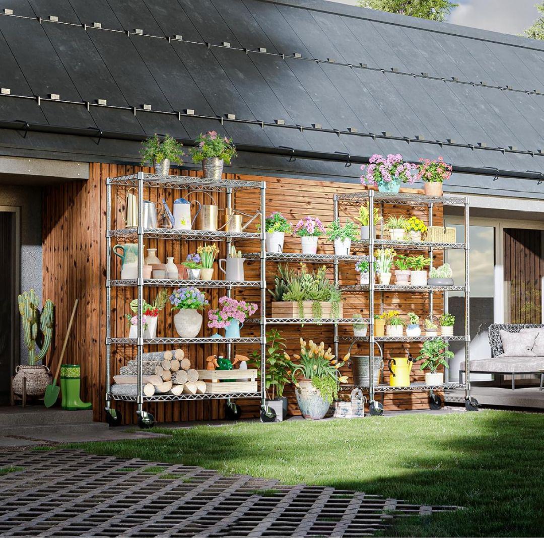 スチールラック 5段 キャスター付 収納棚 頑丈 ワイヤーシェルフ メタルラック