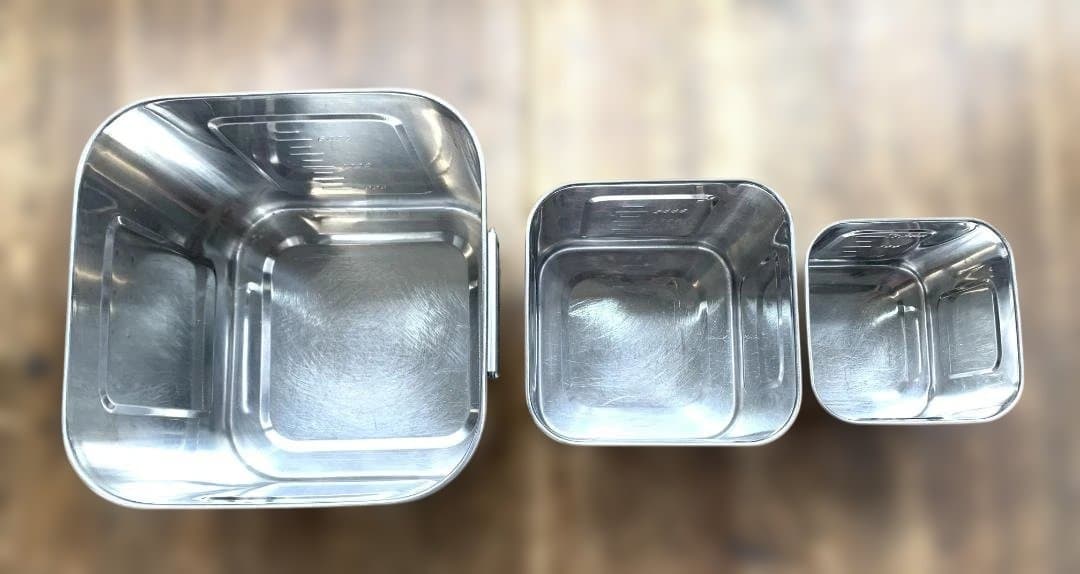 ユキワ 18-8ステンレス 角深型キッチンポット 5個セット 手・目盛・蓋付 ③