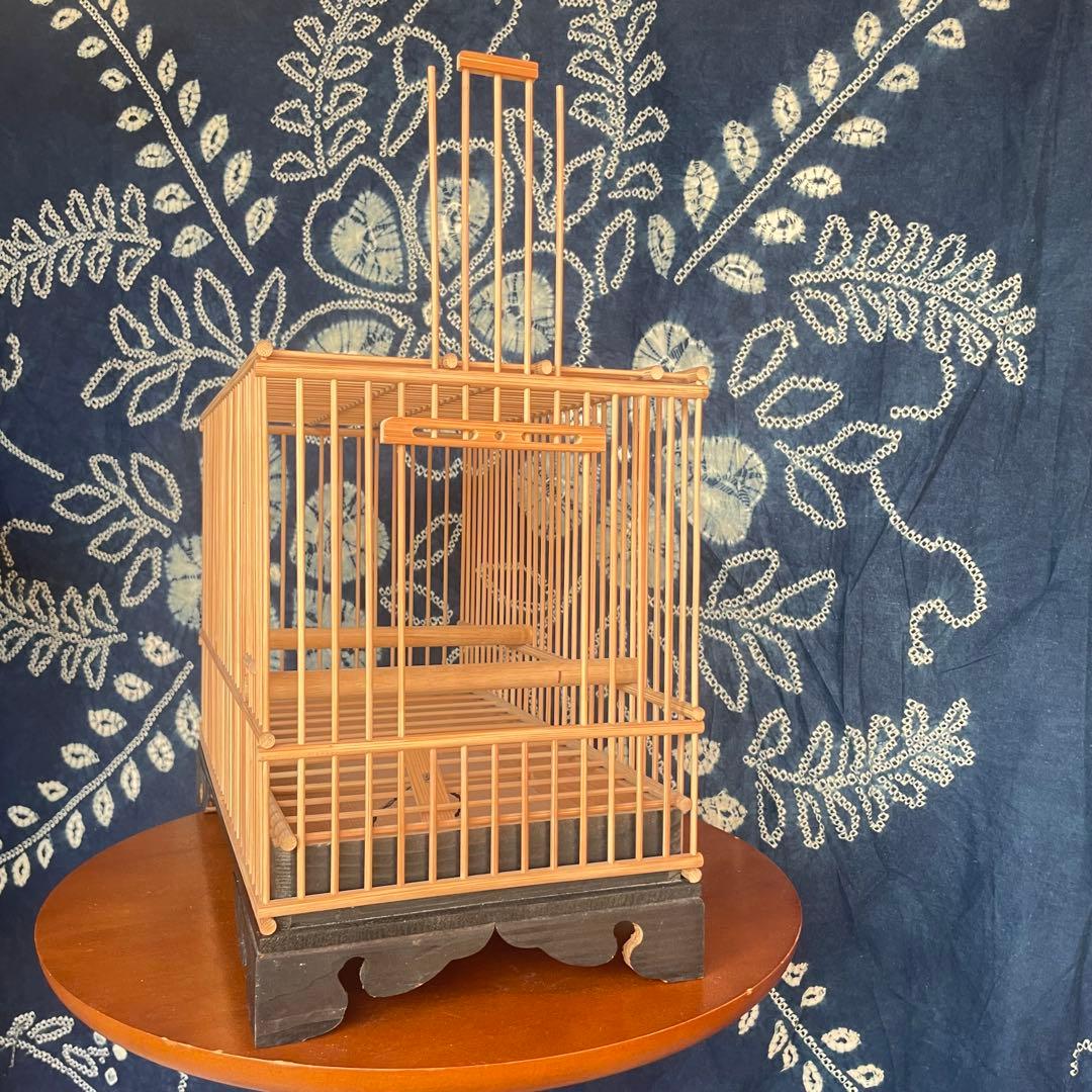 【新品未使用】レトロ　竹製 鳥籠　とりかご　竹細工　伝統品 メジロ籠　猫足