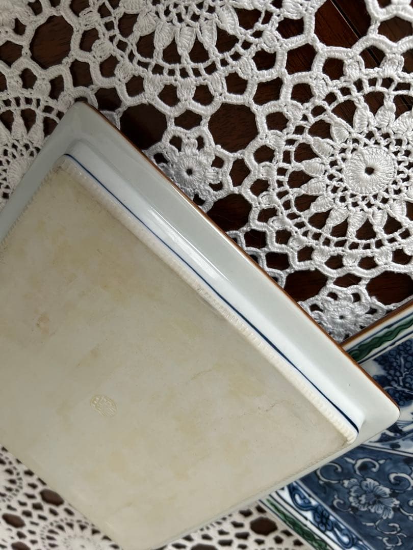 京焼 清水焼 京泉 染付山水牡丹唐草 角皿 5