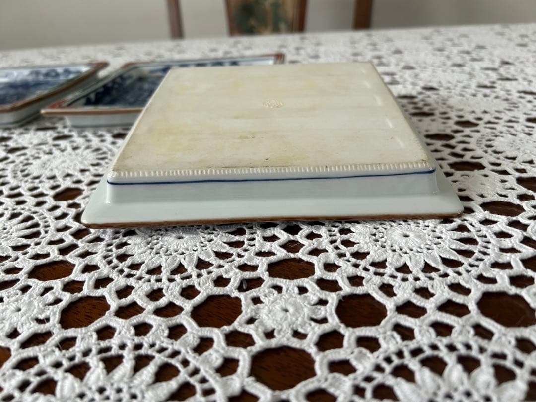 京焼 清水焼 京泉 染付山水牡丹唐草 角皿 5