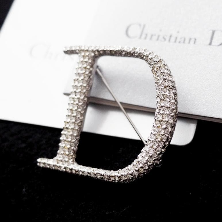 Dior ディオール ブローチ Dロゴ シルバー ラインストーン
