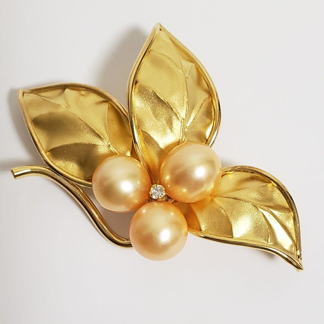 SALE レア 純金 K18ブローチ 切り回し淡水パール手造り テッポウ金具