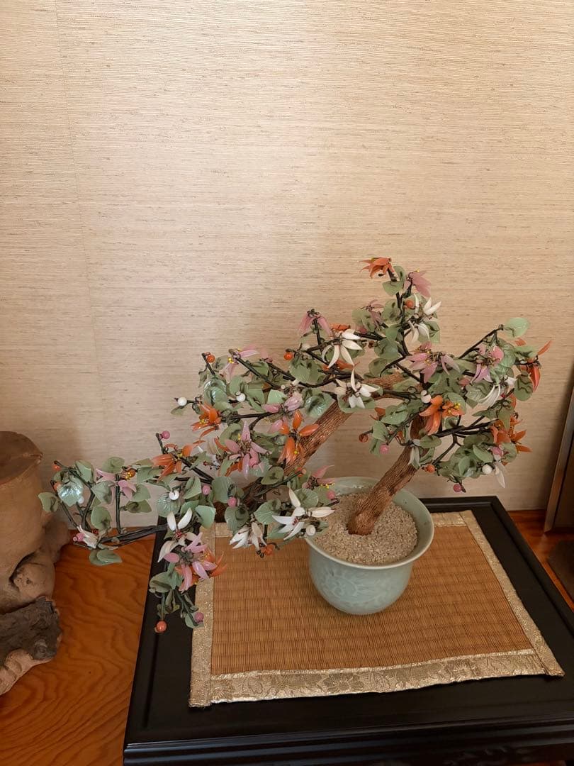 中国美術骨董品中型 造花 陶器鉢付き インテリア置物