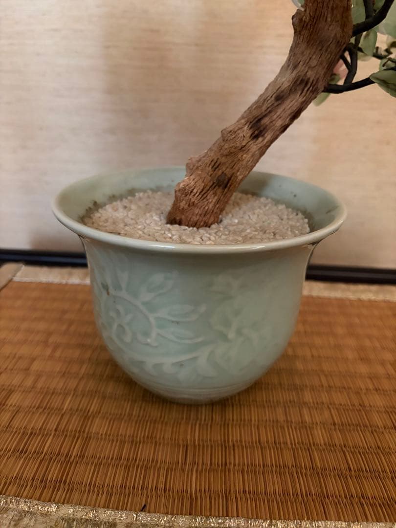 中国美術骨董品中型 造花 陶器鉢付き インテリア置物