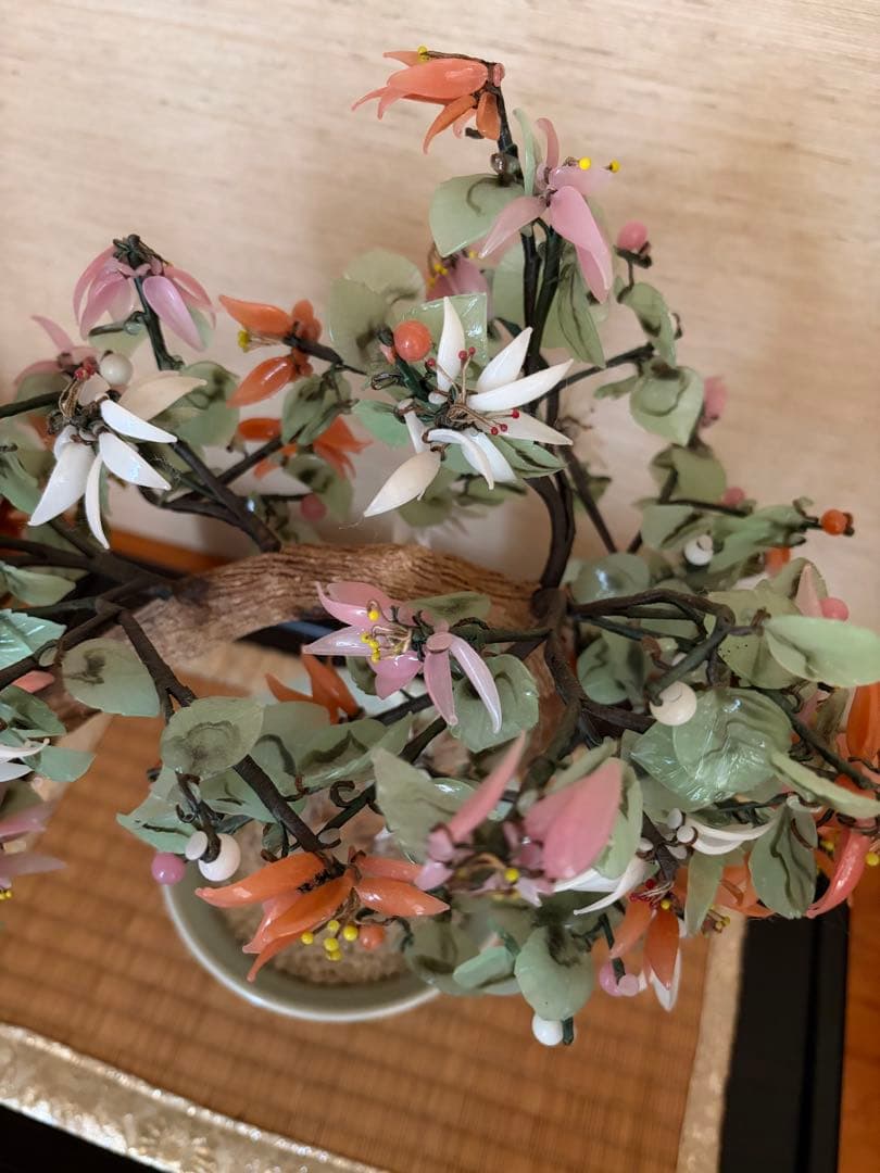 中国美術骨董品中型 造花 陶器鉢付き インテリア置物