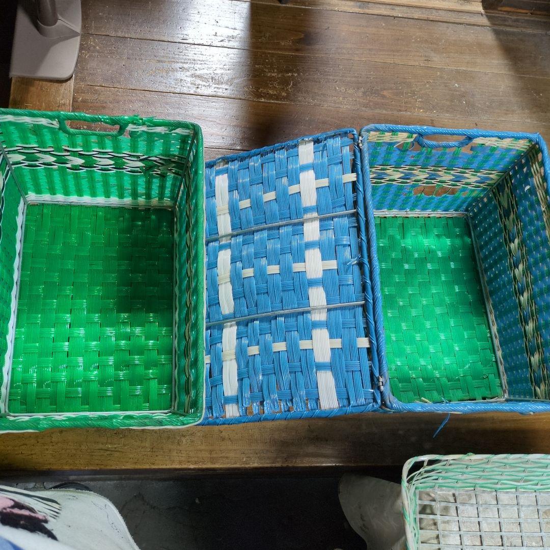 青緑の編み込みバスケットセット