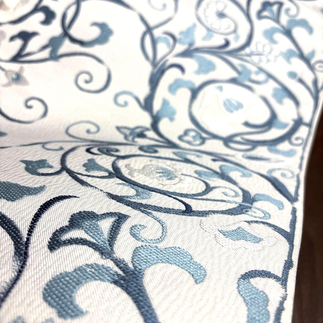 きよちゃん正絹 六通袋帯 【刺繍 花唐草 ブルー】