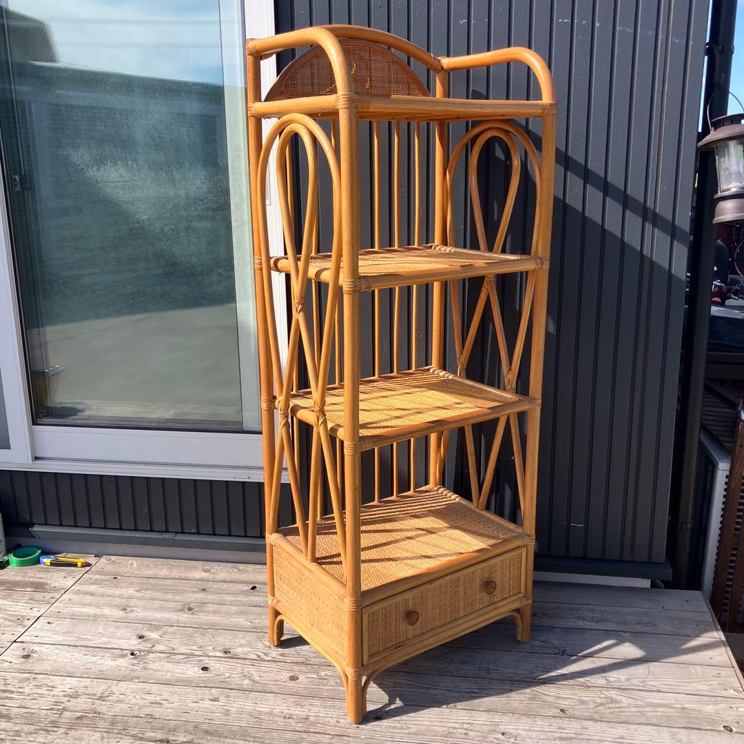 昭和レトロ 古家具 ラタンラック シェルフ 飾り棚 ディスプレイラック オープン