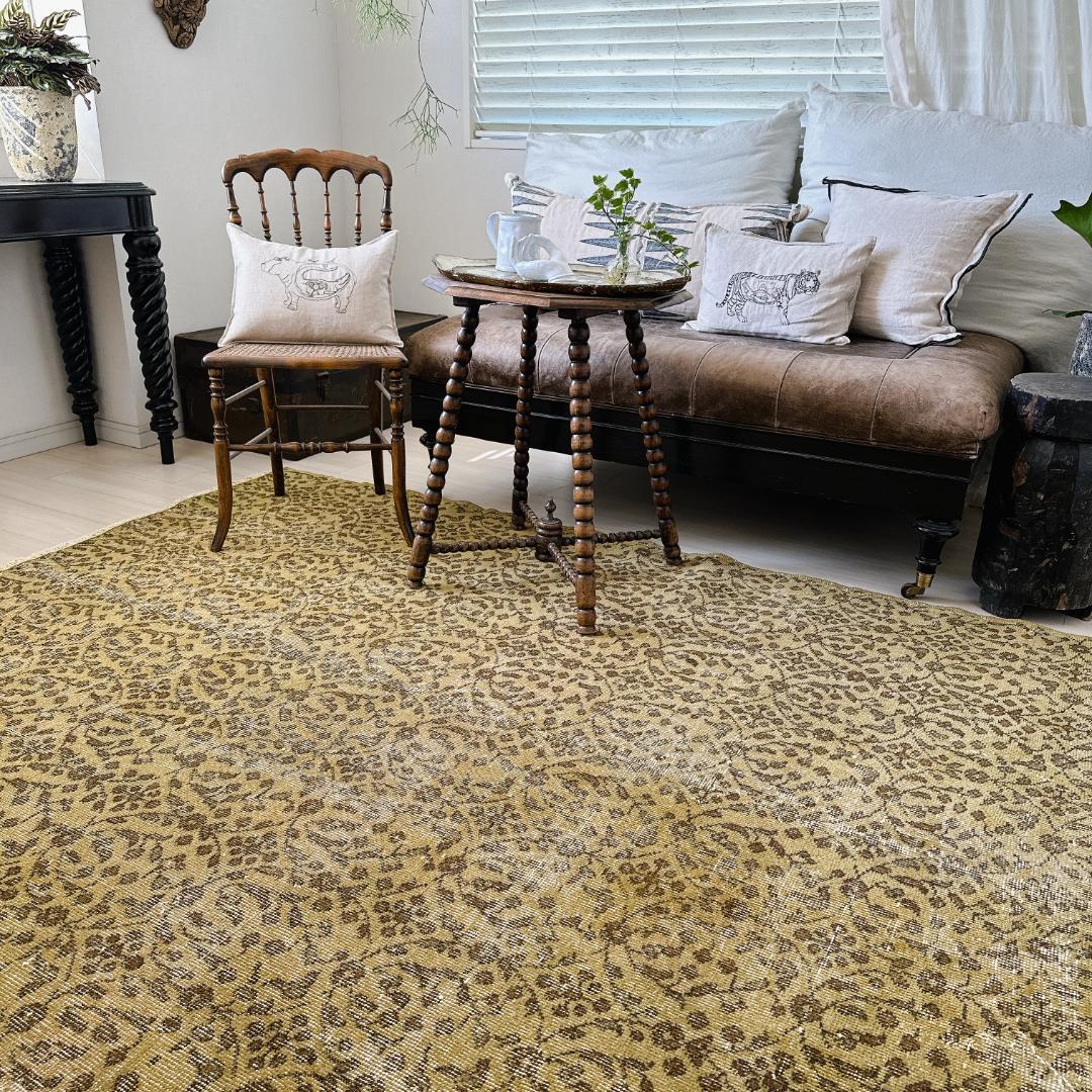 トルコ ヴィンテージラグ A125超大判 オリーブ カーキグリーン オーバーダイ