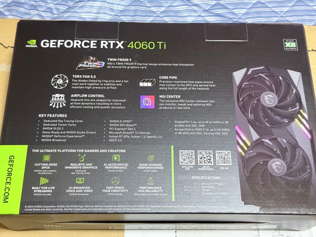 るか　MSI GEFORCE RTX 4060 Ti GAMING X