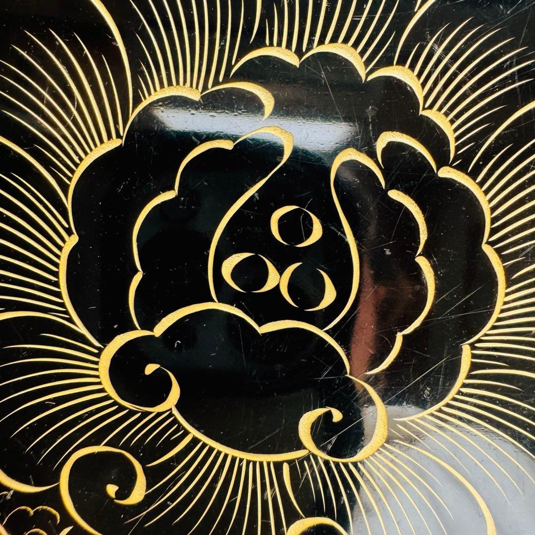 輪島塗 木製 四方盆　沈金花文　2膳　膳足堅地　御膳沈金 お正月　美術品　漆