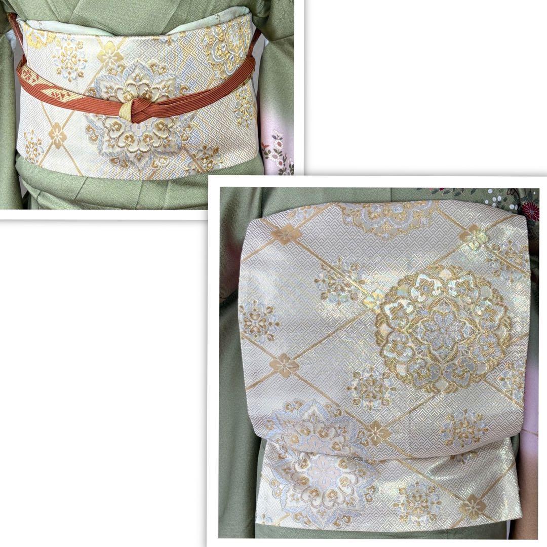 新春特別価格❗️3000円引き♦️4点フルセット　正絹訪問着　袋帯　帯揚げ　帯締め