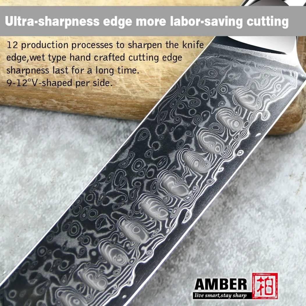 67層 ダマスカスVG10 筋引 カービング ナイフ アワビシェル透明樹脂柄