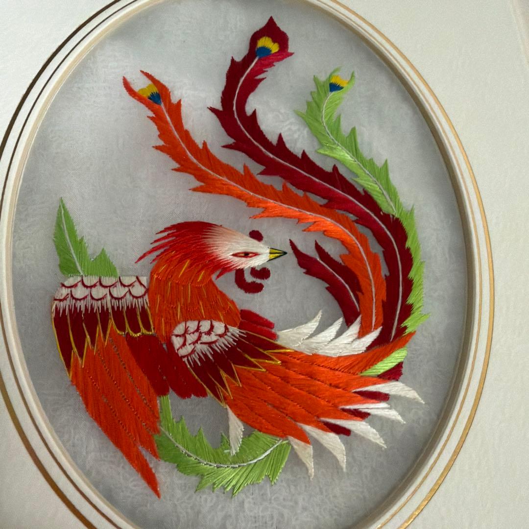 鳳凰の刺繍 オーバル型インテリア