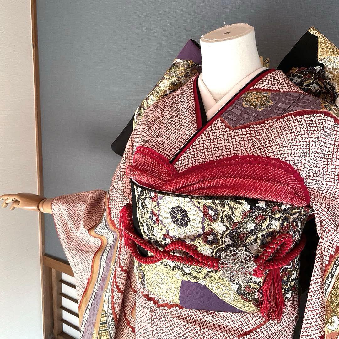 振袖フルセット　のしめ絞り柄　成人式振袖　振袖　裄丈69 ますいわ屋謹製