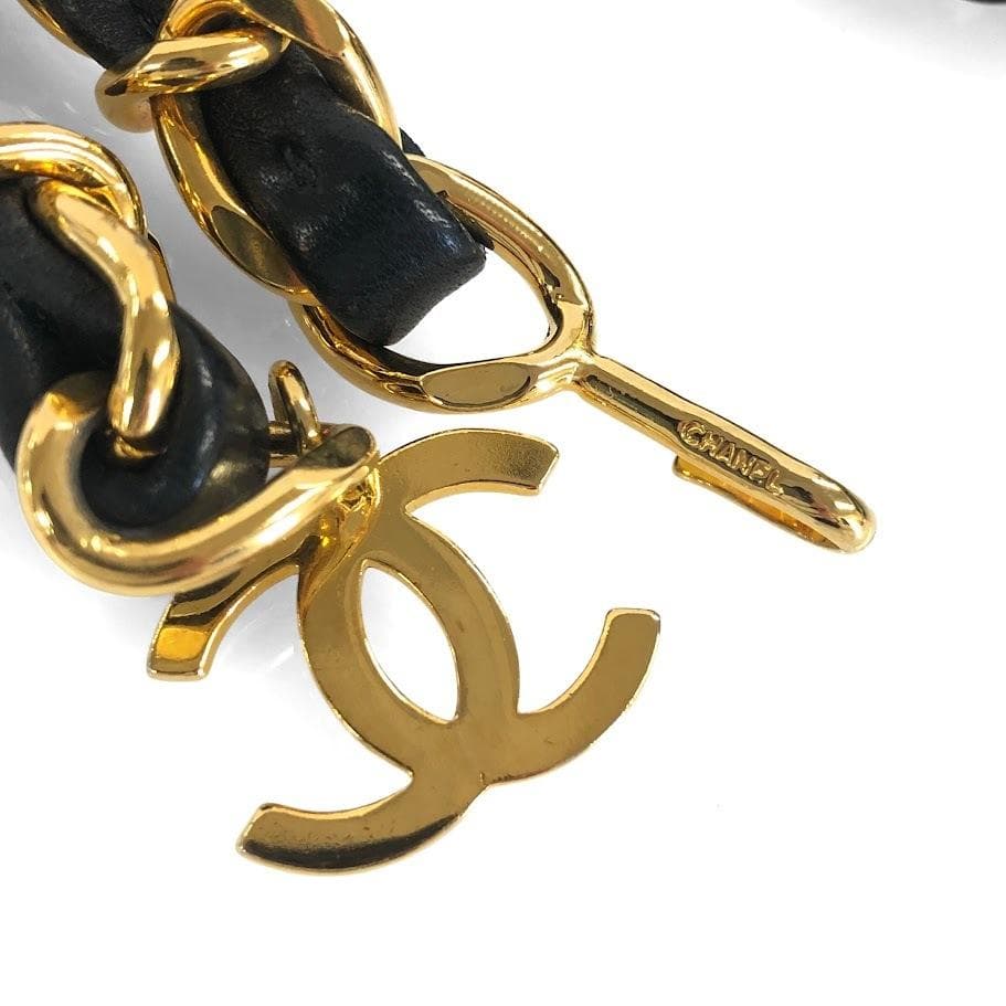美品 CHANEL シャネル チェーンベルト ブラック×ゴールド GP×革