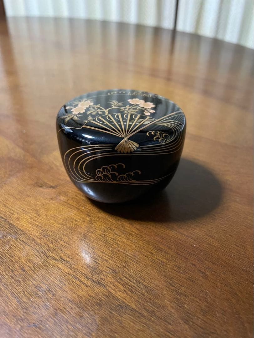 利休扇面蒔絵茶箱　輪島塗　市中五稜作