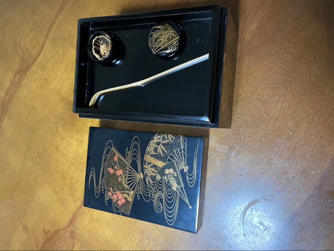 利休扇面蒔絵茶箱　輪島塗　市中五稜作