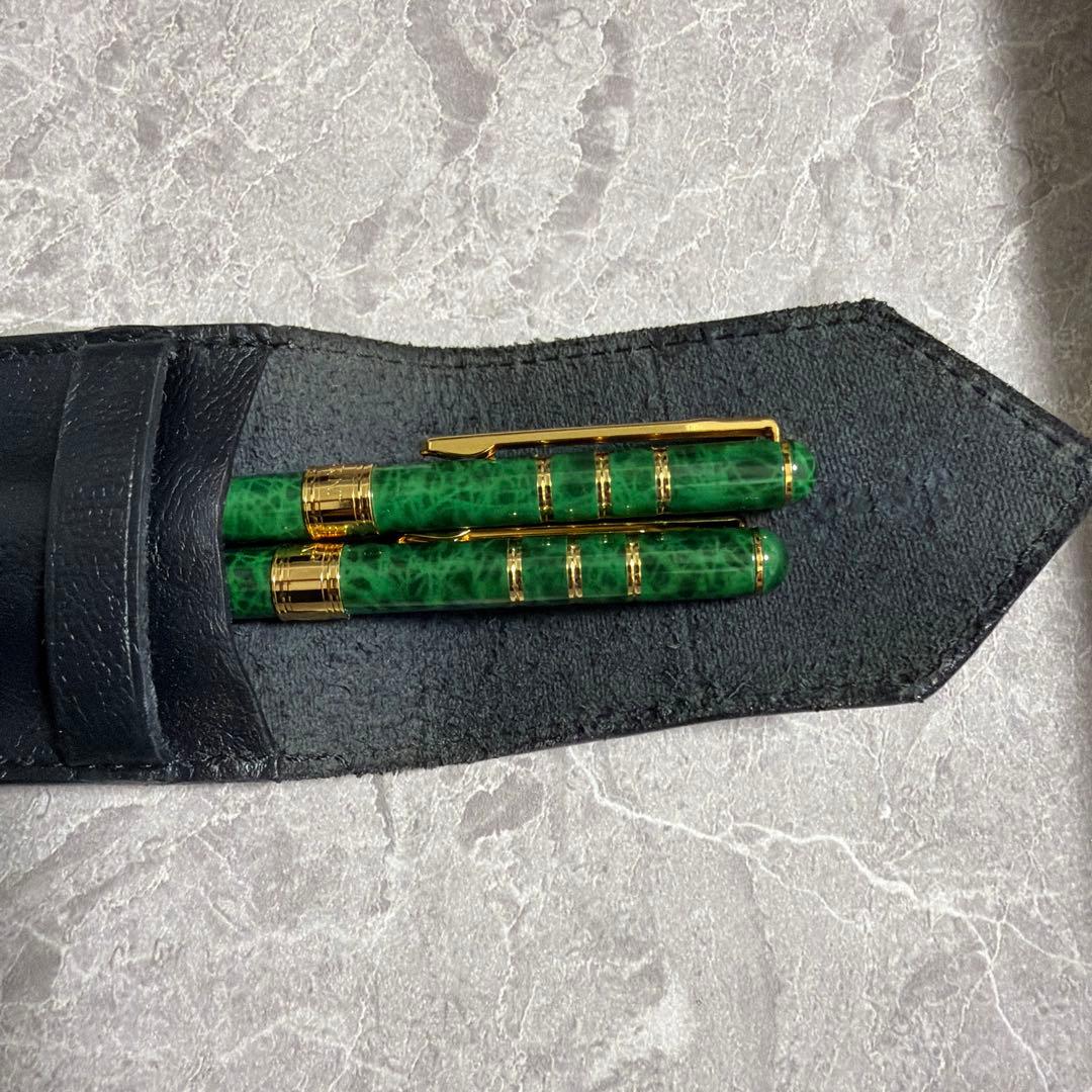 【希少】イヴサンローラン 筆記具セット マーブルグリーン 金彩 ケース付 レア