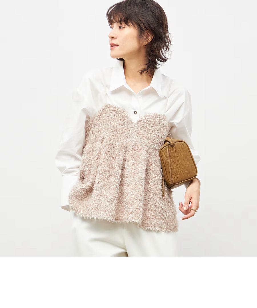 ウォッシャブルフェザーチュールキャミブラウス ベージュ