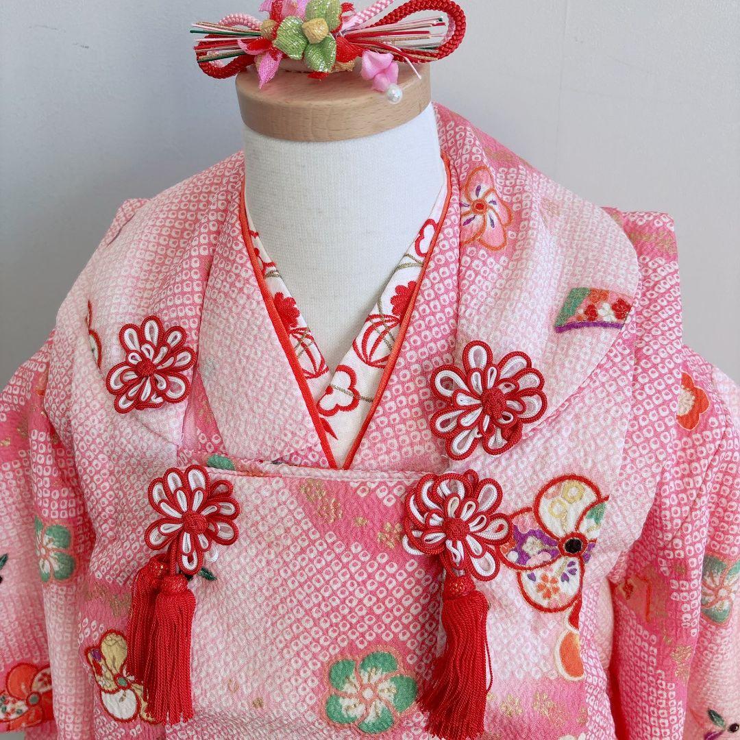 七五三　3歳女の子　長着＆長襦袢&被布　フルセット　ピンク　箱セット　51985