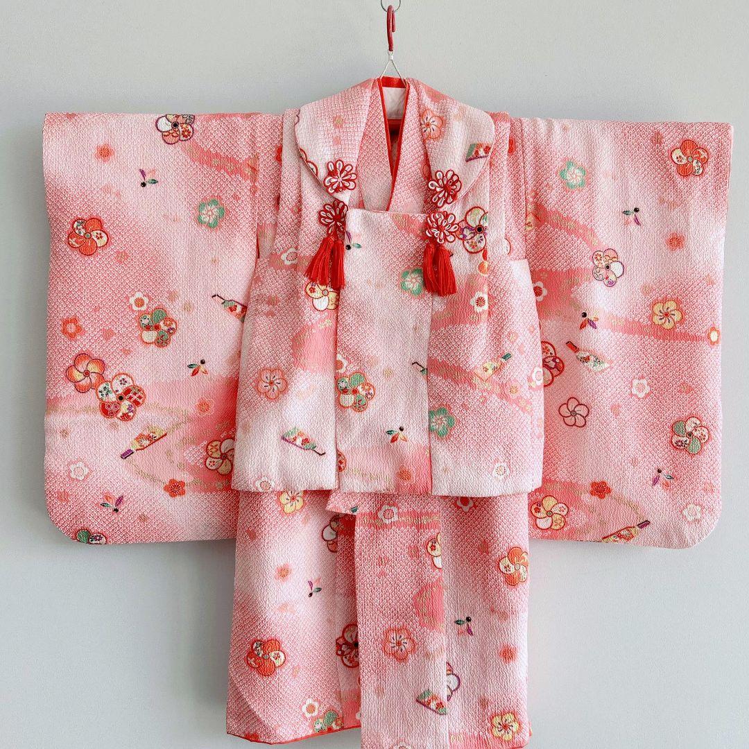 七五三　3歳女の子　長着＆長襦袢&被布　フルセット　ピンク　箱セット　51985