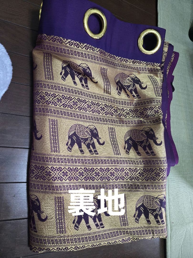 高級感なタイ風の象柄の紫色カーテン