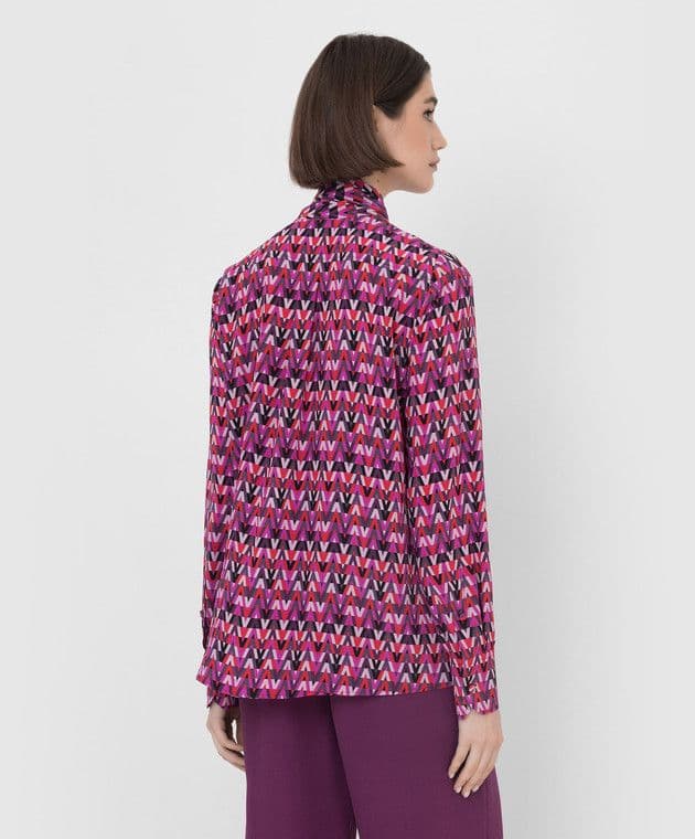 VALENTINO ピンク Vロゴ モノグラム ボウタイ ブラウス シルク