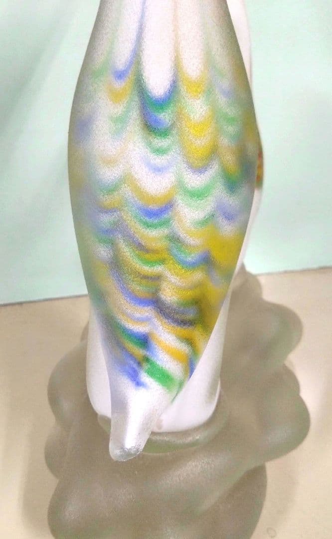 ベネチアングラスの置き物　2羽の鳥　フロストガラスコーティング　ハンドメイド