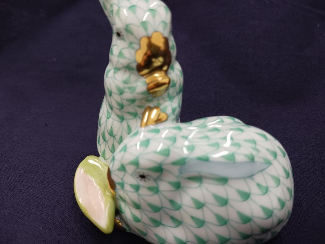 〔値下げ‼〕【HEREND】ヘレンド/フィギュリン うさぎペア　グリーン