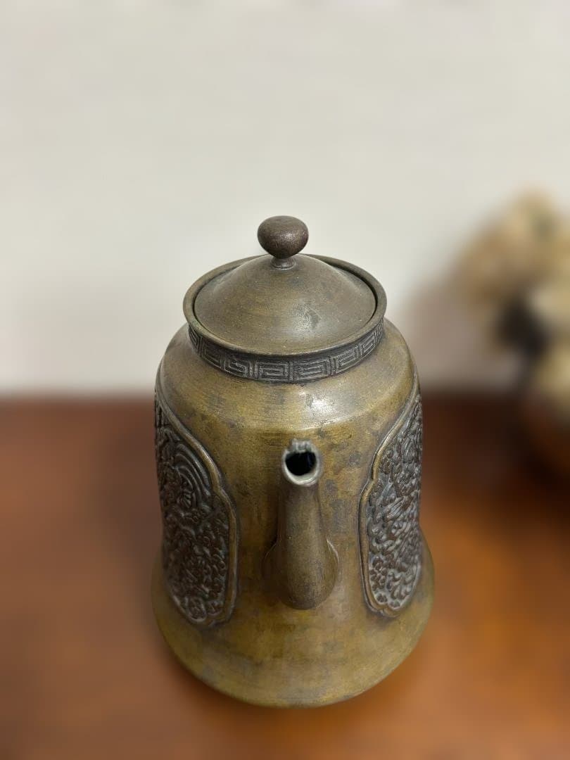 希少品　銅製　ブロンズ　金属製水差し　茶道具　ポット　アンティーク