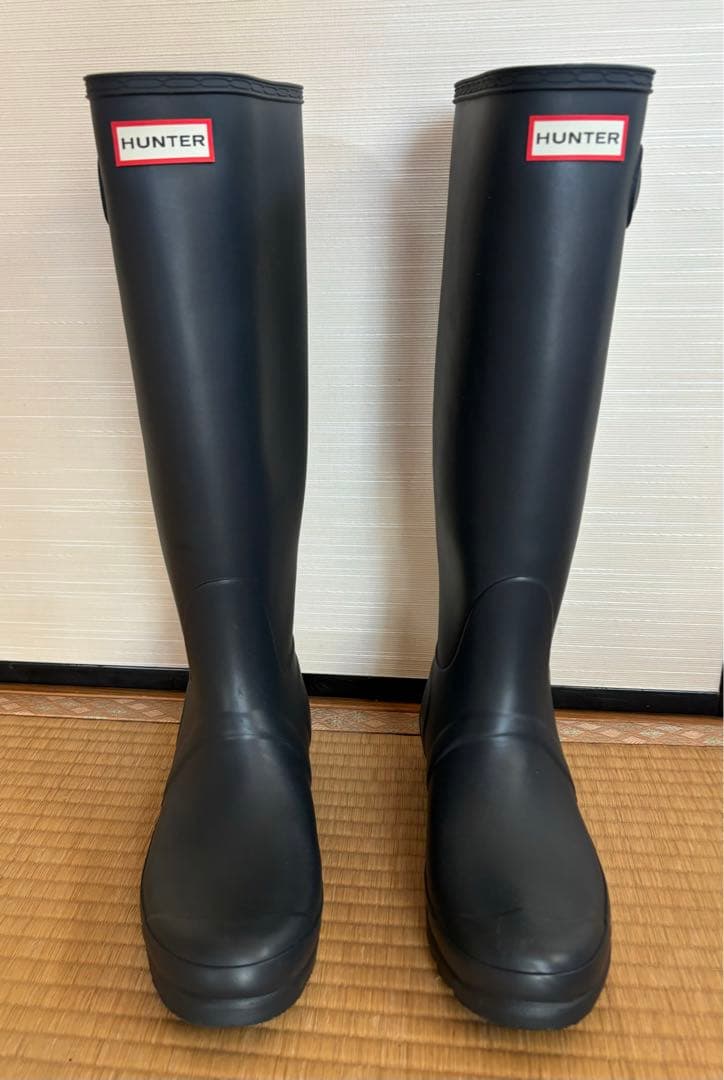 HUNTER ロングレインブーツ ネイビー バックル付き 25センチ