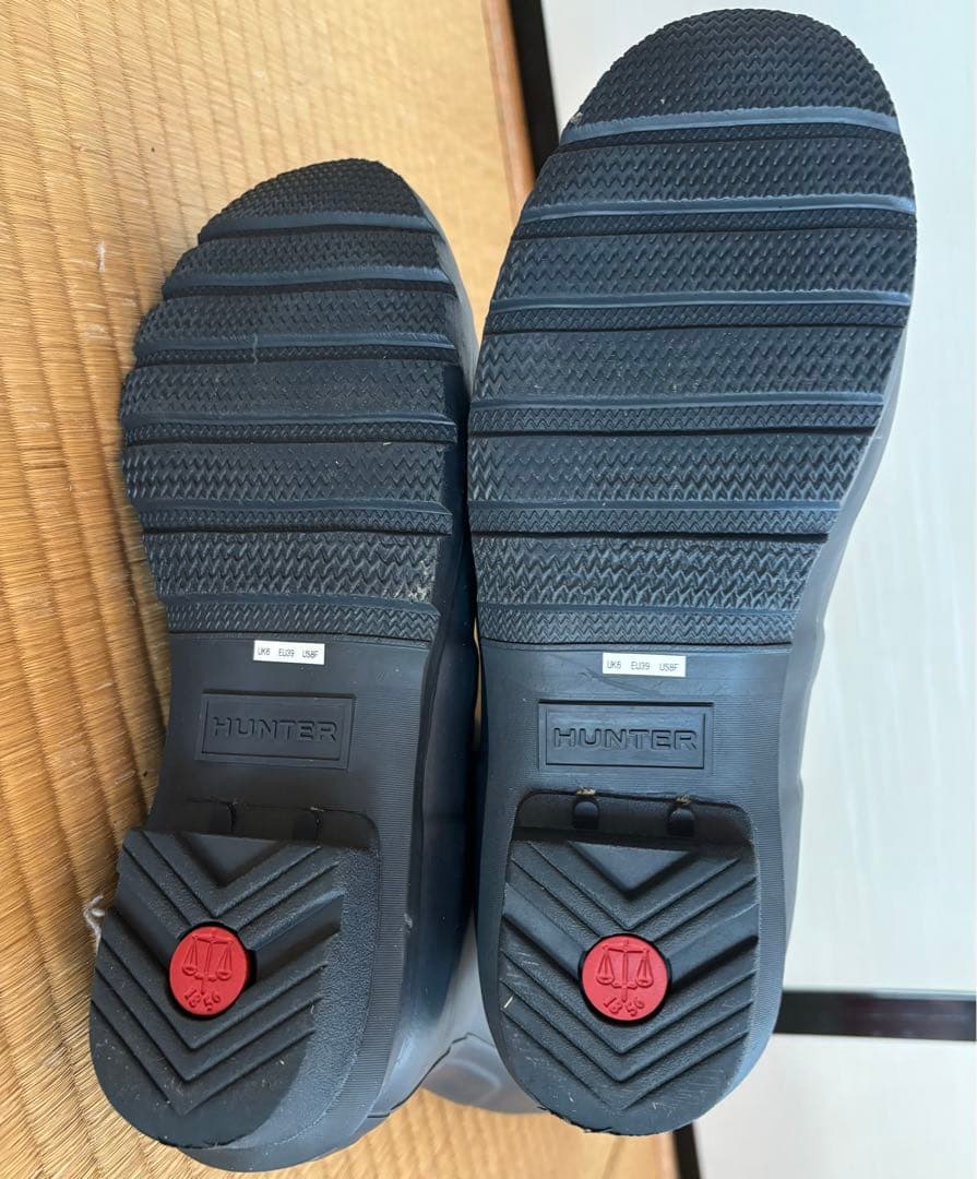 HUNTER ロングレインブーツ ネイビー バックル付き 25センチ