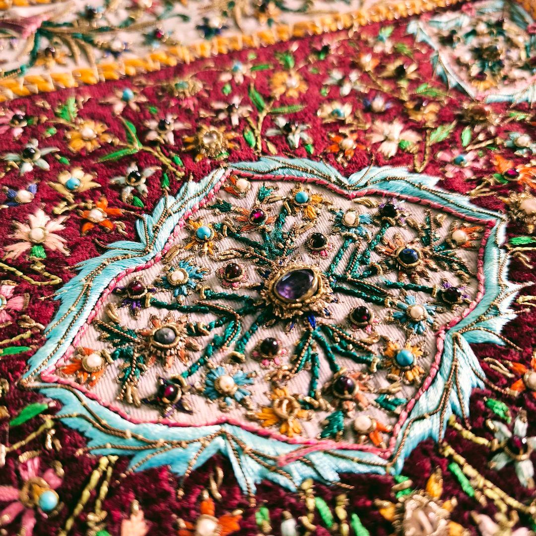 フランス　ヴィンテージ　ビジュー　刺繍　ランチョン　マット　タペストリー