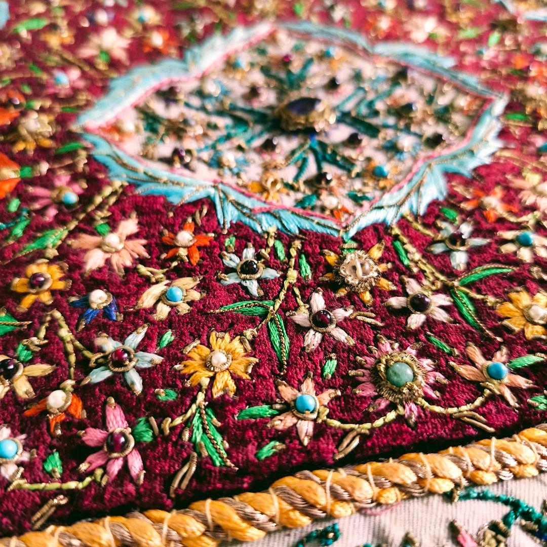 フランス　ヴィンテージ　ビジュー　刺繍　ランチョン　マット　タペストリー