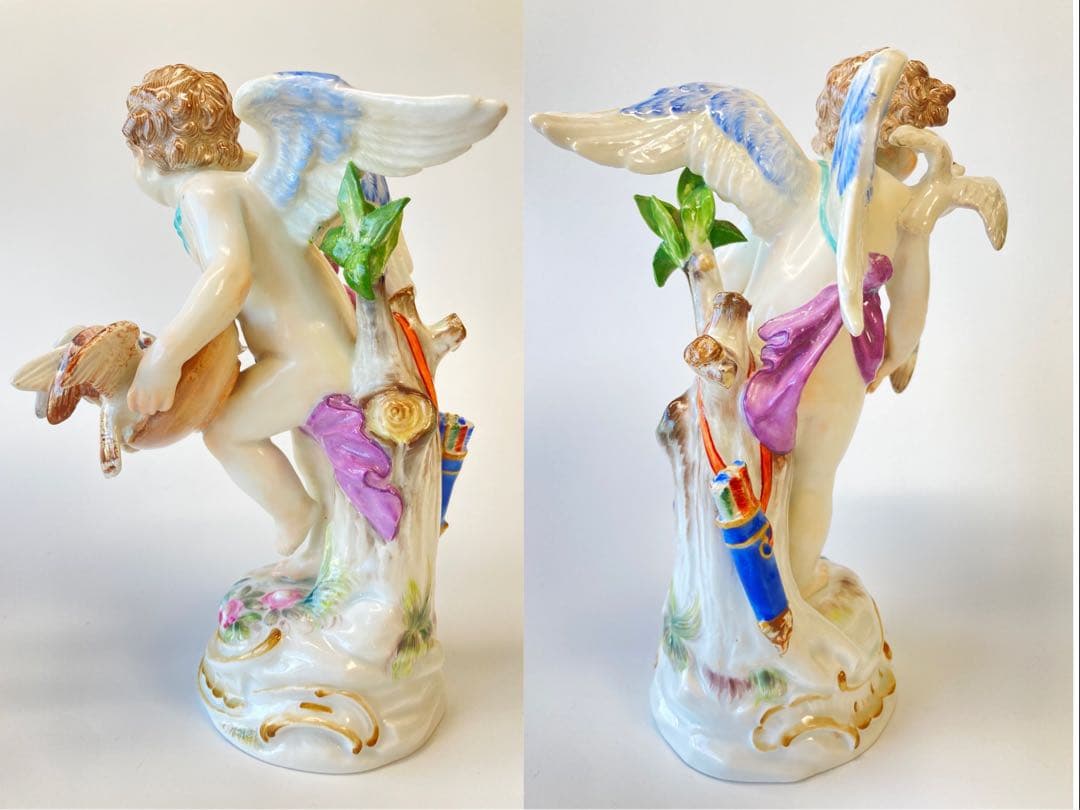 古マイセン 人形 フィギュリン 「鳩に給餌する天使」 1級品　1898年