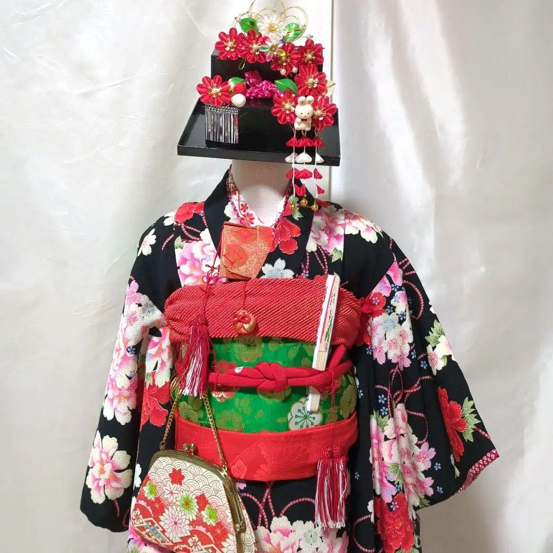 七五三　７歳用着物コーディネート一式　ぽっくり　勝山かんざしセット