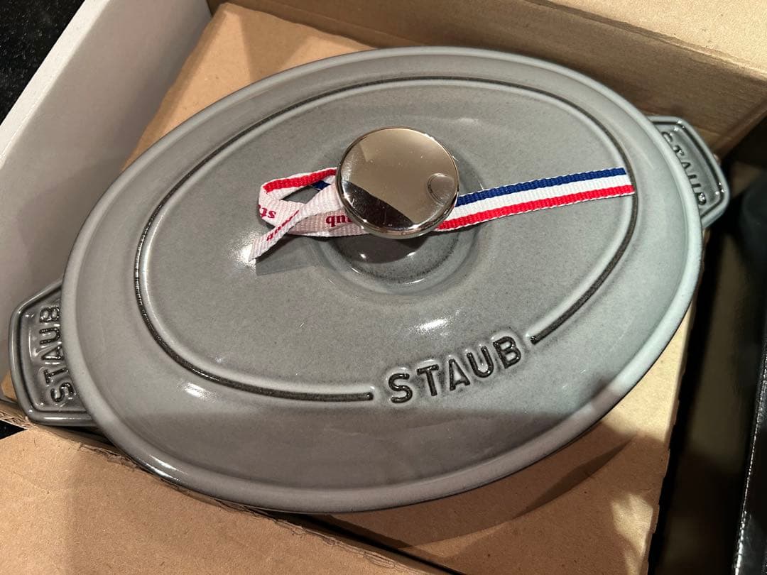 ◆新品未使用◆STAUB オーバルホットプレート グレー＊ミトン・ココット付き＊