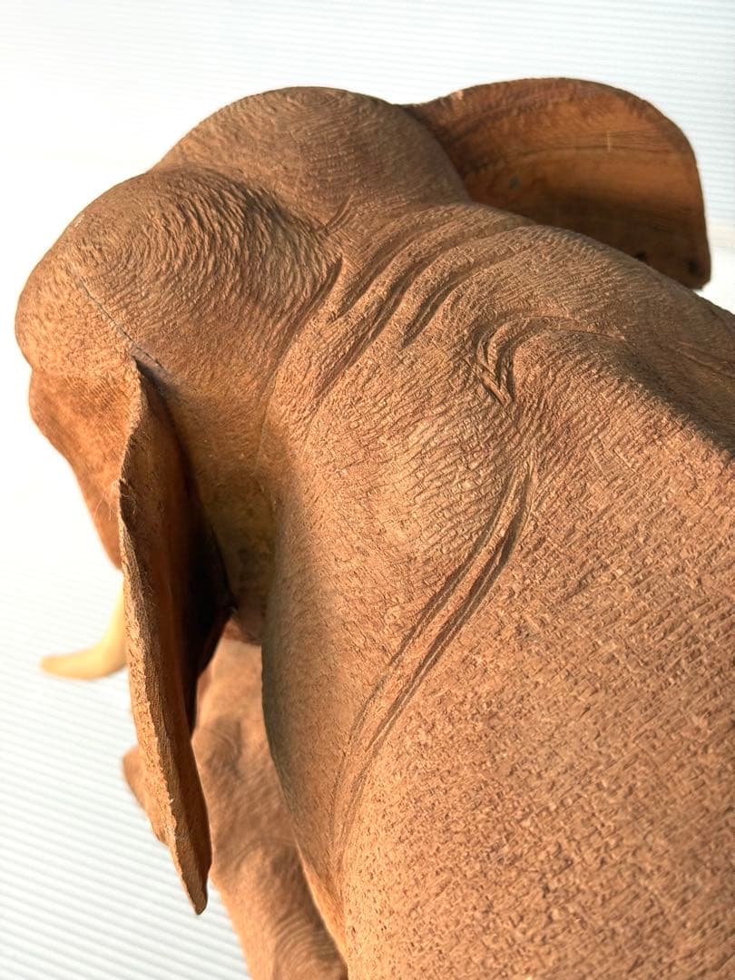 珍しい 希少！50cm リアル 一刀彫り 親子 ゾウ 彫刻 アンティーク 象