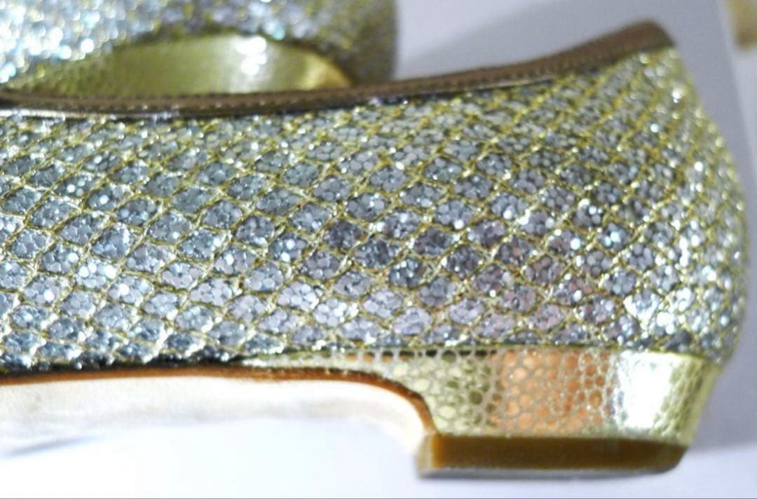 【JIMMY CHOO】シルバー＆ゴールドカラーレザーヴァレエシューズ23㎝美品