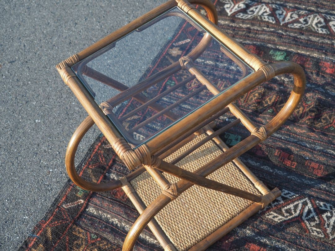 【値引中】ラタンガラスサイドテーブル